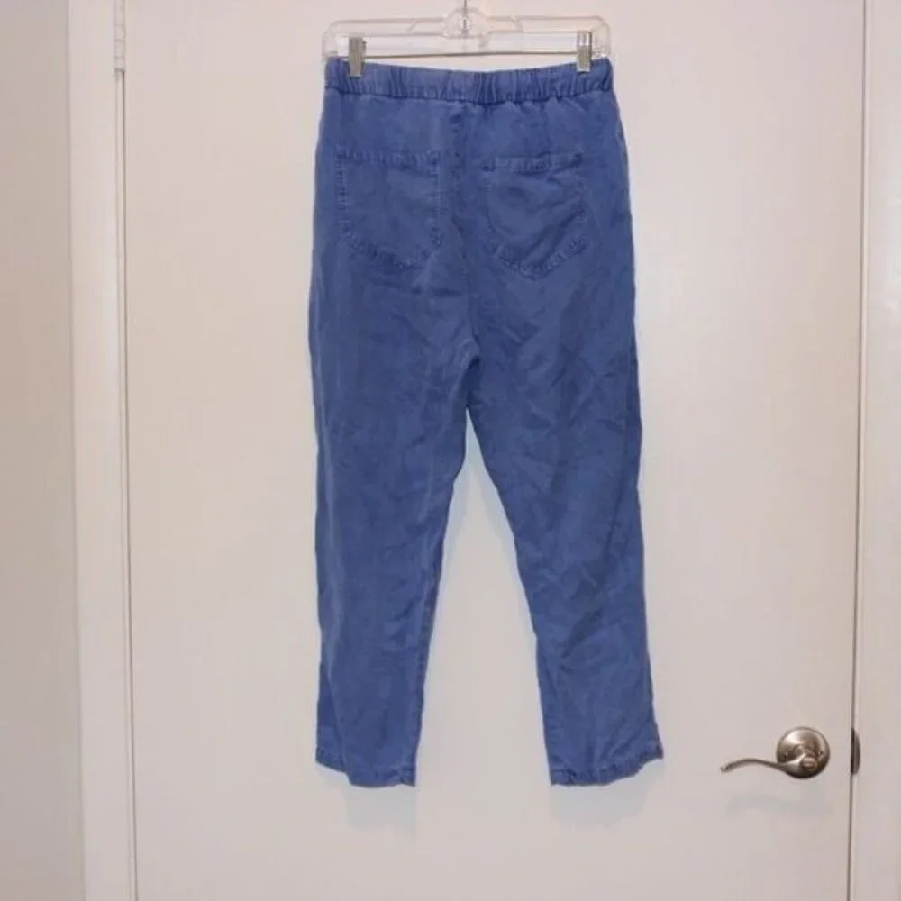 Zara Blue Linen high waisted Joggers Pants Women Size Small